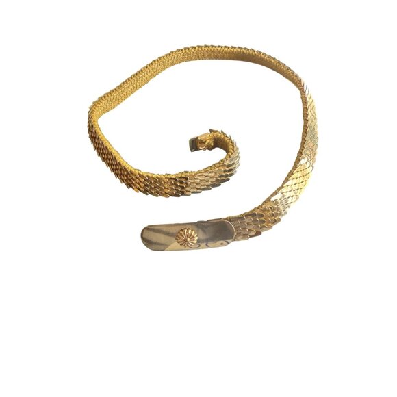 Vintage Gold-Tone Woven & Metal Snake Chain Belt With Sunburst Clasp Design - Picture 6 of 6